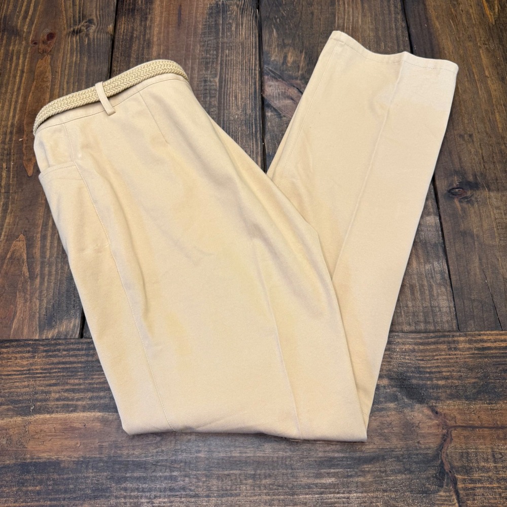 Lauren Ralph Lauren Womens Tan Khaki Straight Leg Stretch Pants with Belt Sz‎ 12